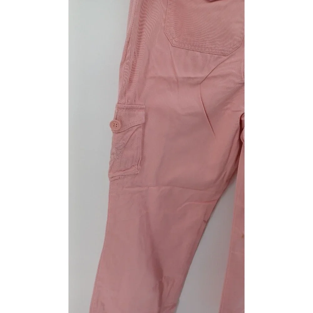 New York & Company Women’s Cargo Pants Size 12 Pink Embroidered Floral Wide Leg